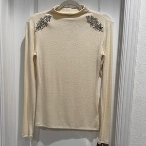 Express Cream Long Sleeve Top with Embellishments